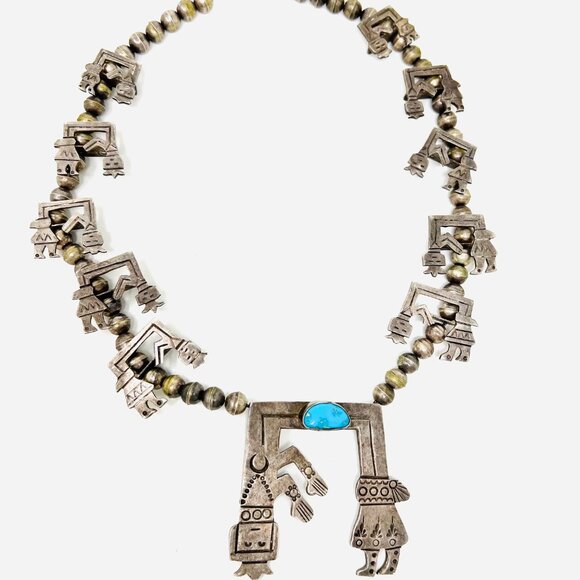 Monroe Ashley Navajo Native American Yei Squash Blossom Sterling Silver Necklace main image 8